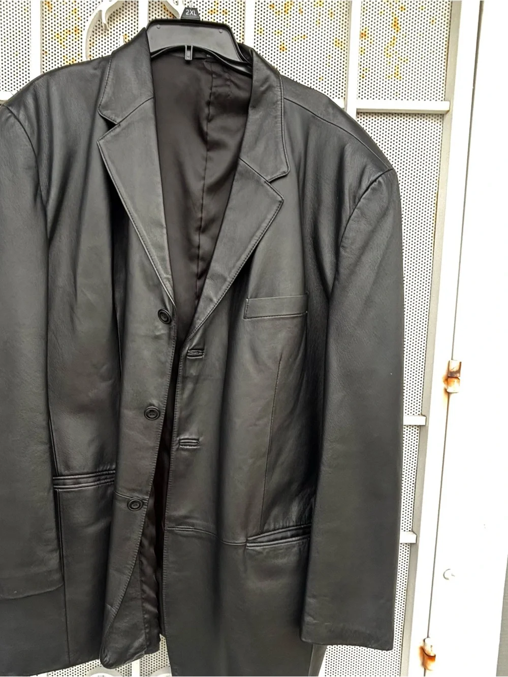 J. Ferrar Black Genuine Leather Blazer Jacket Mens XL Lined 3-Button Classic